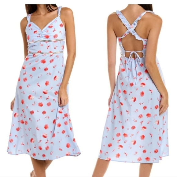 Zara Dresses & Skirts - Zara floral ruffle sleeves midi dress criss cross back Size XS